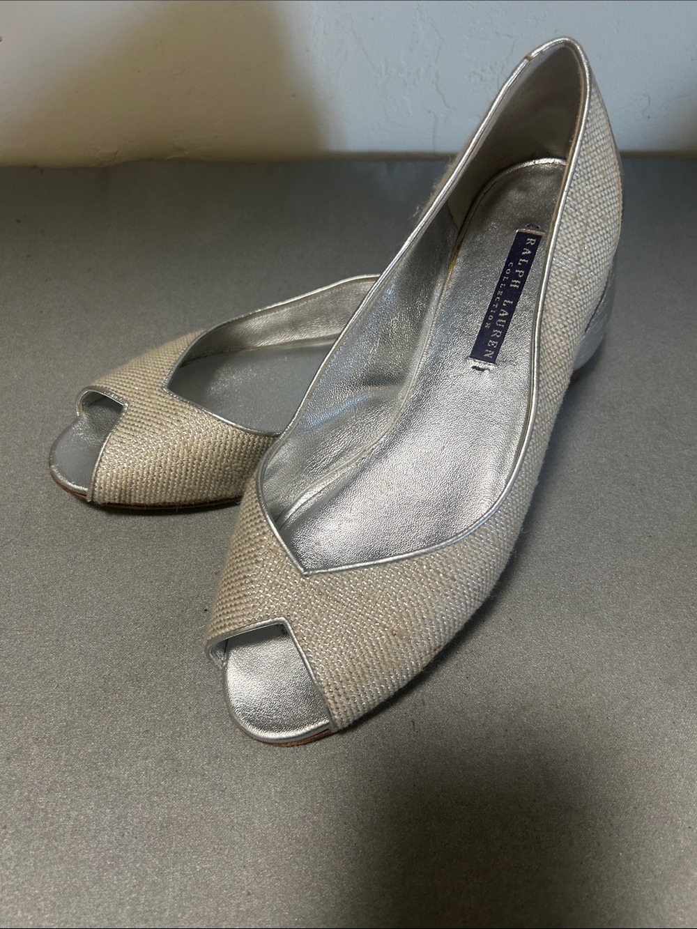 Ralph Lauren Purple Label Metallic Silver Peep-Toe Flats